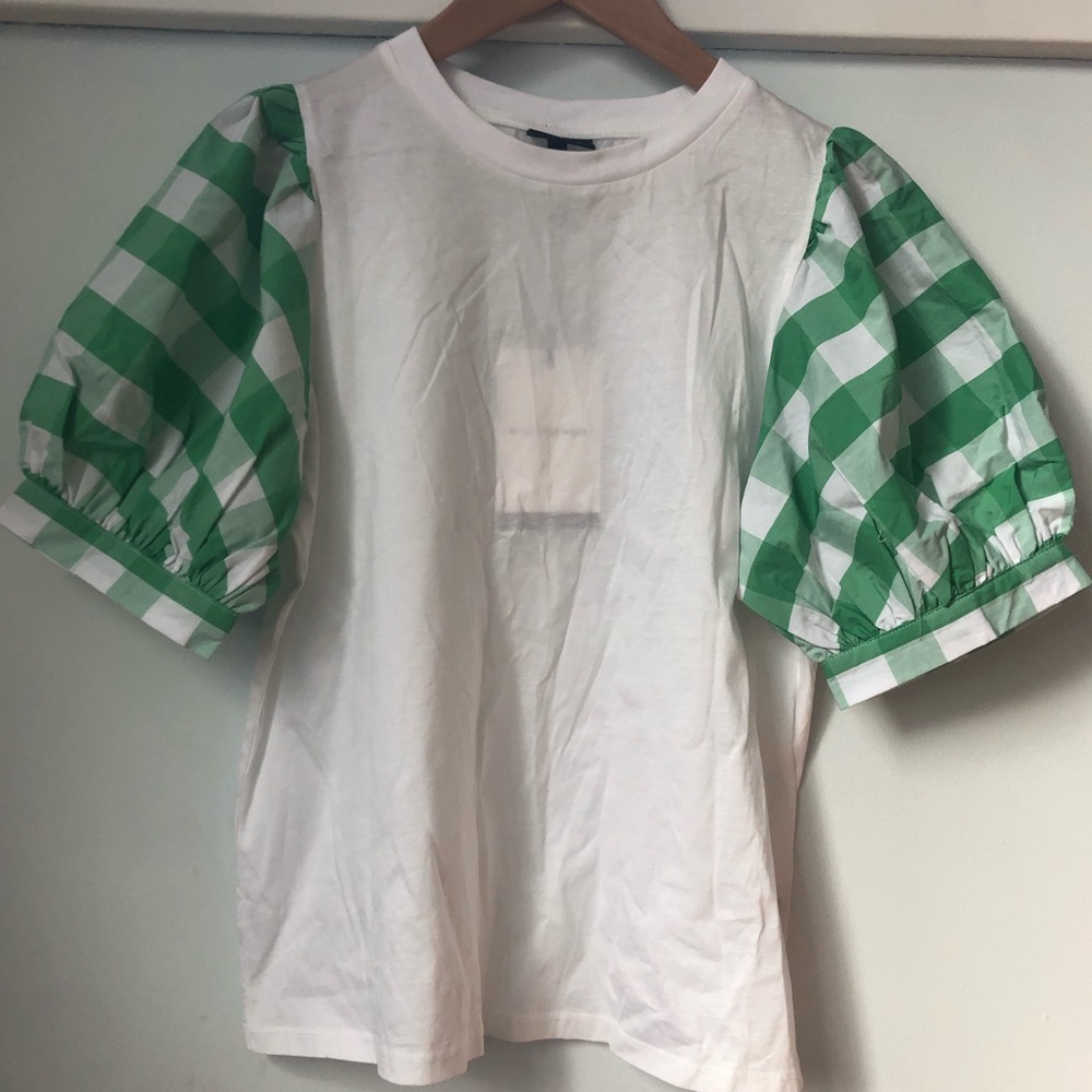 Gingham Puffed Sleeve T-shirt
